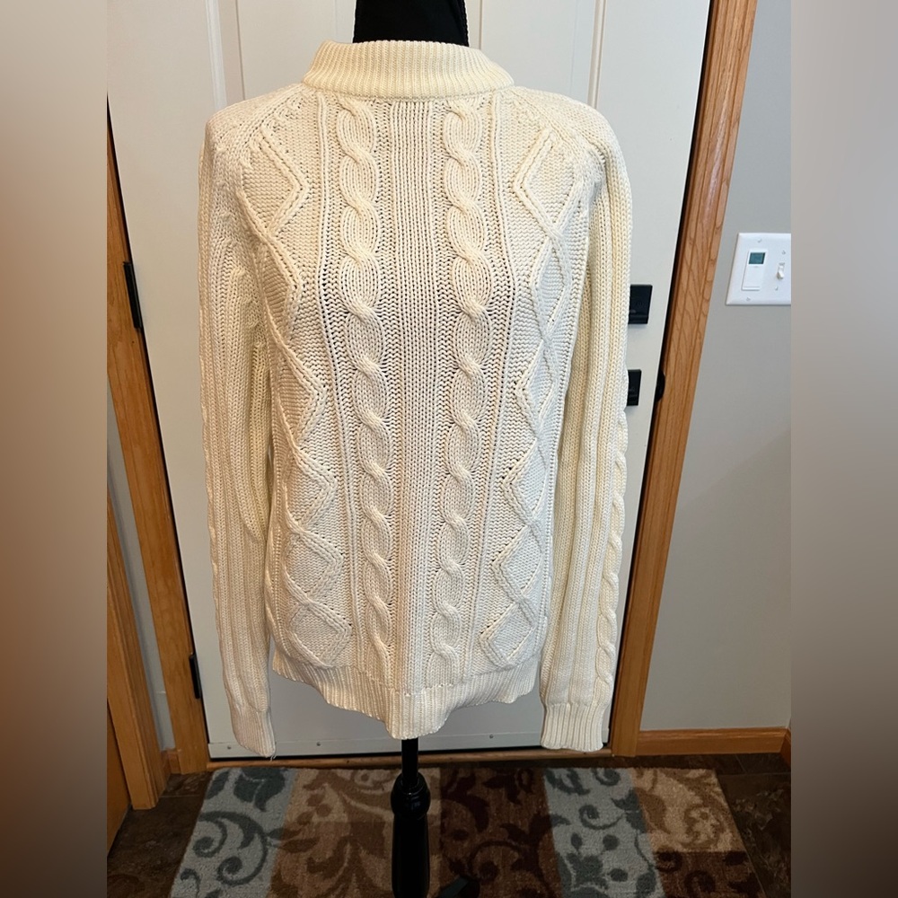 Vintage(80’s or older) Sigallo cream chunky cable knit mock neck sweater. Large